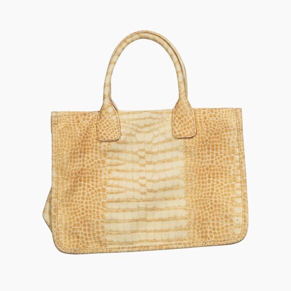 Vince Camuto Tote Bag Linen Blend Faux Reptile Western Boho Coastal Grandma Med - Picture 2 of 10